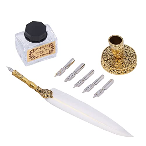 Elegantes Vintage Stil Füllfederhalter Set für Kalligraphie, Handgefertigtes Wunderschönes Kronenstift-Set mit 5 Stiftspitzen und Stifthalter für Geschenke (WHITE) von Qcwwy