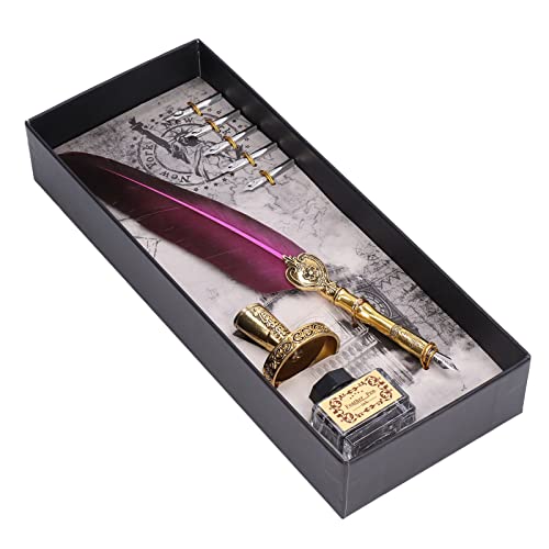 Elegantes Vintage Stil Füllfederhalter Set für Kalligraphie, Handgefertigtes Wunderschönes Kronenstift-Set mit 5 Stiftspitzen und Stifthalter für Geschenke (dunkelviolett) von Qcwwy