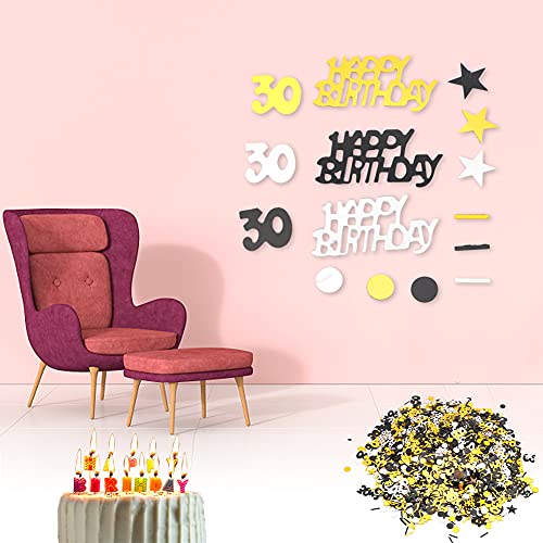 Funkelnde Konfetti-Dekoration für Geburtstagsfeiern, 1500 Stück Tischkonfetti mit Alterszahlen, Sternen und Streifen in Gold, Silber und Schwarz, Ideal für Geburtstage und von Qcwwy