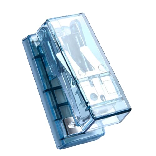 Mini Stapler Ergonomisches Design, Kompakt und Bequem, Vielseitige Verwendung, PVC, Kunststoff, Metall, Schnell und Effizient, Durchscheinender Tragbarer Fingerhüter Tiny Office Hefter mit (BLUE) von Qcwwy