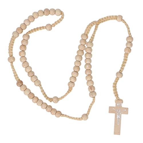 Qcwwy 10 Stück Rosenkranz aus Holz, Treuer Katholischer Rosenkranz aus Holz, Natürliche Holzperlen, Rosenkranz, Halskette, Kreuz, Kruzifix, Katholischer Anhänger, Katholisches Gebet, Jesus,(Beige) von Qcwwy
