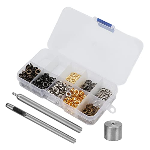 Qcwwy 240 Stück Ösen, Große Menge Ausreichend 4 Mm DIY Plattiert Praktische Kleine 4 Farben Metallösen Ösen Ornament Set mit Aufbewahrungsbox für Heimwerker von Qcwwy