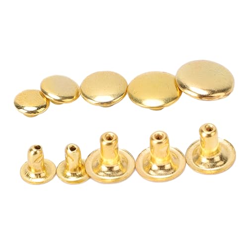 Qcwwy 500 Sets Ledernieten, 5 Größen, Nietenkappe und Nieten, Metallnieten, Reparaturen, Dekoration, Bastelzubehör, Ledernieten, Doppelkappenniete, Röhrenförmige Metallnieten (GOLD) von Qcwwy