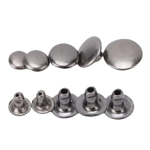 Qcwwy 500 Sets Ledernieten, 5 Größen, Nietenkappe und Nieten, Metallnieten, Reparaturen, Dekoration, Bastelzubehör, Ledernieten, Doppelkappenniete, Röhrenförmige Metallnieten (Silberschwarz) von Qcwwy