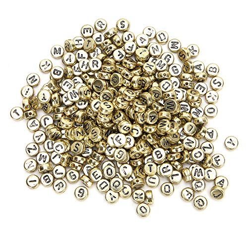 Qcwwy 500pcs Acrylperlen, Runde Handgefertigte Englische Alphabet-Perlen-Bekleidungsdekor-Accessoire A-Z Gemischte Lose Schüttgüter für Schmuck Making Armbänder Halsketten (GOLD) von Qcwwy