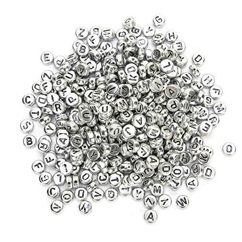 Qcwwy 500pcs Acrylperlen, Runde Handgefertigte Englische Alphabet-Perlen-Bekleidungsdekor-Accessoire A-Z Gemischte Lose Schüttgüter für Schmuck Making Armbänder Halsketten (SILVER) von Qcwwy
