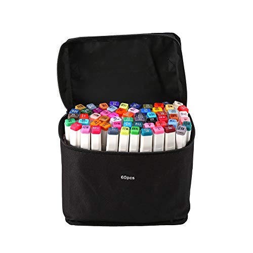 Qcwwy 60 Verschiedene Farben Twin Marker-Stiftset mit Alkoholtinte für Animationsdesign, für Manga und Scrapbooking, Schnell Trocknende Undurchsichtige Farbe von Qcwwy