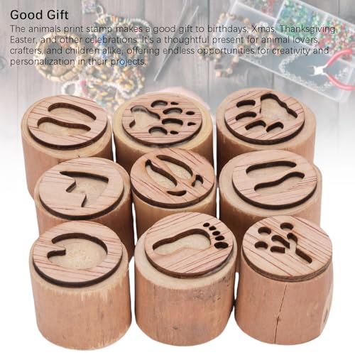 Qcwwy 9pcs Runde Holzpfoten Druckstempel Set, Holztiere Stempelstempel Tiermuster Briefmarken Sandale Multifunktionale Dekorative Tiere Druckstempel für Scrapbooking -Karten Handwerk von Qcwwy