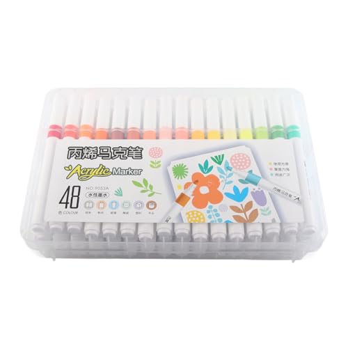 Qcwwy Acrylfarben-Marker mit Tinte auf Wasserbasis, 48er-Pack Acryl-Marker für Behandeltes Holz, Metall, Kunststoffgewebe (48 Farben) von Qcwwy