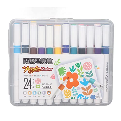 Qcwwy Acrylfarben-Markerstifte, Acrylfarben-Marker für Bastelsteine, Keramik-Tinte auf Wasserbasis, Wasserdichte, Hochdeckende Farbstifte, Farbmarker für DIY-Malerei (24 Farbe) von Qcwwy