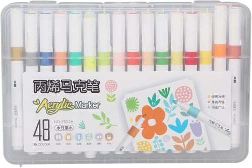 Qcwwy Acrylfarben-Markerstifte, Acrylfarben-Marker für Bastelsteine, Keramik-Tinte auf Wasserbasis, Wasserdichte, Hochdeckende Farbstifte, Farbmarker für DIY-Malerei (48 Farbe) von Qcwwy