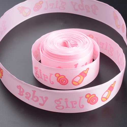 Qcwwy Babyparty 25 Mm 10yard Baby/Mädchen Bedrucktes Band Ideal für -Packing -Geschenke für eine Party, Festival, Hochzeit, Haarzubehör, Polyestermaterial (PINK) von Qcwwy