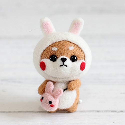 Qcwwy Bastelset in Form einer Tierpuppe, Nadelfilz, für Shiba Inu Schweineliebhaber, Tasche aus Bastelmaterial für Kinder und Erwachsene (Shiba Inu-Hase) von Qcwwy