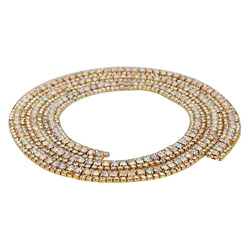 Qcwwy Diamantkristallband 3 Reihen Strassnetzband Rolle 35 Zoll Länge Sprudelkristall Diamant Ribbon Wrap Dekorationen für Hochzeits Geburtstag Jubiläen Party Party (Golden ab) von Qcwwy