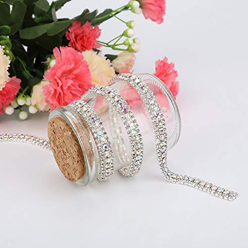 Qcwwy Diamantkristallband 3 Reihen Strassnetzband Rolle 35 Zoll Länge Sprudelkristall Diamant Ribbon Wrap Dekorationen für Hochzeits Geburtstag Jubiläen Party Party (Silber AB) von Qcwwy