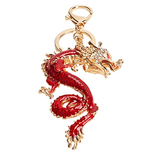 Qcwwy Dragon Keyring Chinesischer Drachenschlüsselkette, Handwerkskunst Vintage Crystal Dragon Keychain Glück Glück Feng Shui Metall Schlüsselkette für Tasten Brieftaschen Handtaschen und Autozubehör von Qcwwy