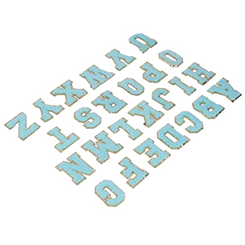 Qcwwy Eisen auf Blauen Buchstaben, Goldene Glitzer Border -Patch -Dekorationen für DIY Nähen Stickkleidung 26, A Bis Z, Baumwollmaterial, Zuhause von Qcwwy