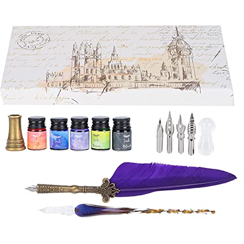 Qcwwy Glas-Tintenfeder-Füllfederhalter-Set mit Austauschbaren Spitzen, Schreib-Geschenkbox-Set für Kalligraphie (SP118014 lila) von Qcwwy