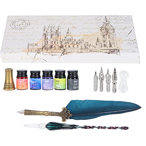 Qcwwy Glas-Tintenfeder-Füllfederhalter-Set mit Austauschbaren Spitzen, Schreib-Geschenkbox-Set für Kalligraphie (SP118033 Tibetisches Blau) von Qcwwy