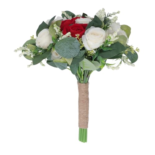 Qcwwy Handblumenstrauß, Künstlicher Kunstblumenstrauß, Romantischer Braut-Handstrauß, Hochzeitsfeier, Dekoration für Feier, Zeremonie, Jubiläumsfeier (Rot) von Qcwwy