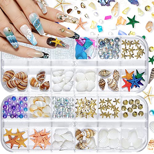 2 STÜCKE Sommer Strass Kristall Strass Design Tropische Ozeannägel Muschel Muschel Meer Serie 3D Maniküre Zubehör Muschel Nageldekoration für von Qdsuh