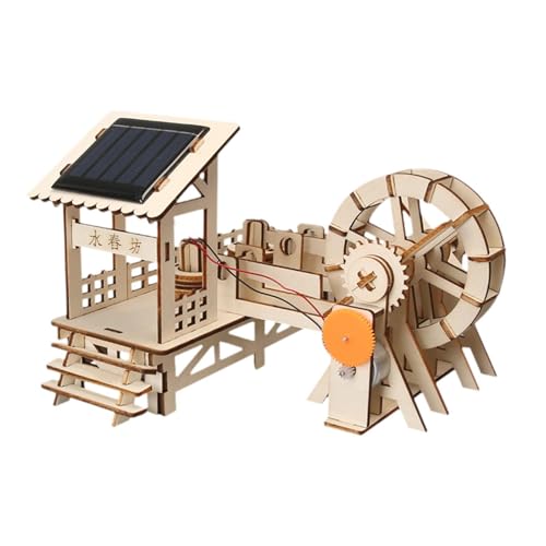 Qectial Holzbausatz, Solarbetriebenes Wissenschaftsspielzeug, Reismühlen Wasserrad Bausatz, Modell für Kinder von Qectial