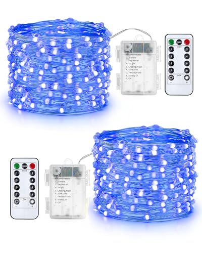 Qedertek Lichterkette Außen Batterie - 2 Stück 100 LED Silberdraht Micro Lichterkette Wasserdicht 10M Lichterkette Weihnachtsbaum Blau mit Fernbedienung für Außen Innen Garten Hochzeit Balkon Qedertek Lichterkette Außen Batterie - 2 Stück 100 LED Silberdraht Micro Lichterkette Wasserdicht 10M Lichterkette Weihnachtsbaum Blau mit Fernbedienung für Außen Innen Garten Hochzeit Balkon von Qedertek