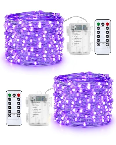 Qedertek Lichterkette Außen Batterie - 2 Stück 100 LED Silberdraht Micro Lichterkette Wasserdicht 10M Lichterkette Weihnachtsbaum Lila mit Fernbedienung für Außen Innen Garten Hochzeit Balkon Qedertek Lichterkette Außen Batterie - 2 Stück 100 LED Silberdraht Micro Lichterkette Wasserdicht 10M Lichterkette Weihnachtsbaum Lila mit Fernbedienung für Außen Innen Garten Hochzeit Balkon von Qedertek