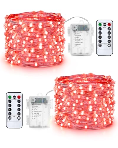 Qedertek Lichterkette Außen Batterie - 2 Stück 100 LED Silberdraht Micro Lichterkette Wasserdicht 10M Lichterkette Weihnachtsbaum Rot mit Fernbedienung für Außen Innen Garten Hochzeit Balkon Qedertek Lichterkette Außen Batterie - 2 Stück 100 LED Silberdraht Micro Lichterkette Wasserdicht 10M Lichterkette Weihnachtsbaum Rot mit Fernbedienung für Außen Innen Garten Hochzeit Balkon von Qedertek