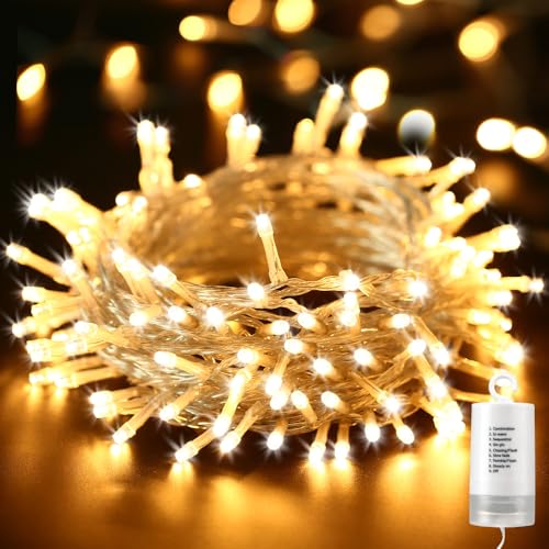 Qedertek Weihnachtsbeleuchtung Außen Batterie 10M 100 LED Lichterkette Batterie mit Timer, Wasserdicht Lichterkette für Außen Innen Party Weihnachtsbaum Dekoration (Warmweiß) von Qedertek