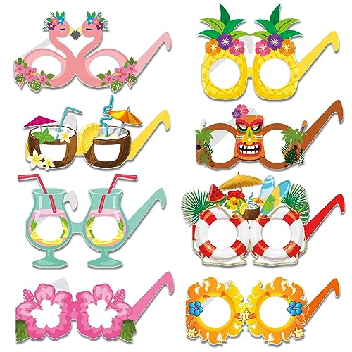 QeeFop 16 Stück Hawaiian Partybrillen Papier, Hawaiian Lustige Party Brillen Strandparty Brille Party Gläser für Sommer Strand Urlaub Geburtstag Party, Foto Requisiten von QeeFop