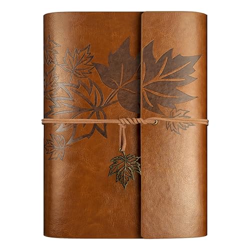 Qefuna PU Leder Notizbuch A5,Vintage Ringbuch Nachfüllbar Notebook, Reisetagebuch Tagebuch, Ringbuch Skizzenbuch Notizbuch (Braun) von Qefuna