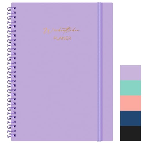 Qefuna Undatierter Wochenplaner,Terminplaner A5,wöchentlicher Terminkalender mit To-Do-Liste,PP Shell,104 Seiten 100 Gramm Papier,dem Hardcover -Ringordner，auf Deutsch(Lila) von Qefuna