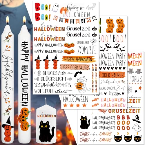 Kerzen Tattoo Weihnachten,3 Stück DIN A4 Kerzen Tattoofolie，Wasserschiebefolie Stabkerzen,Sprüche zum Verschenken，für Kerzen/Keramik，DIY Geschenk (Halloween) von Qeioauek