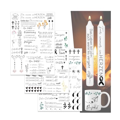 Kerzen Tattoo Weihnachten,3 Stück DIN A4 Kerzen Tattoofolie，Wasserschiebefolie Stabkerzen,Sprüche zum Verschenken，für Kerzen/Keramik，DIY Geschenk (Trauer) von Qeioauek