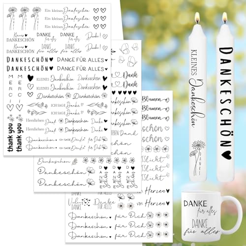 Kerzen Tattoo Weihnachten,3 Stück DIN A4 Kerzen Tattoofolie，Wasserschiebefolie Stabkerzen,Sprüche zum Verschenken，für Kerzen/Keramik，DIY Geschenk (Danke) von Qeioauek