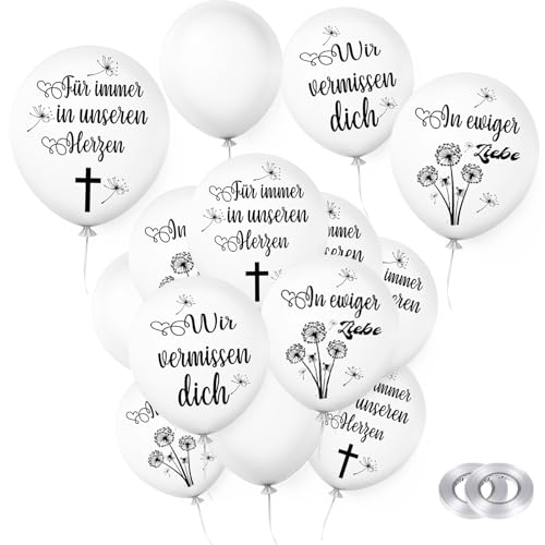 Qeioauek 38 Pcs Weiße Trauer Luftballons, Gedenkballons, Beerdigung Ballon, Wir vermissen dich Luftballons, mit 2 Rollen Ballonband, für Trauerfeier, Beerdigung, Jubiläum, Gedenkdienste Qeioauek 38 Pcs Weiße Trauer Luftballons, Gedenkballons, Beerdigung Ballon, Wir vermissen dich Luftballons, mit 2 Rollen Ballonband, für Trauerfeier, Beerdigung, Jubiläum, Gedenkdienste von Qeioauek