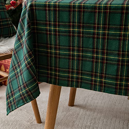 Qelus Karierte Weihnachtstischdecke Tischdecke Quadratisch 140x140cm, Weihnachten Tischdecke Plaid Waschbar Baumwolle Polyester für Weihnachtsfeiern Party Küche Tischtuch Dekoration (Grün Gelb) von Qelus