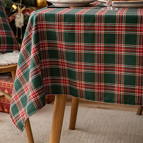 Qelus Tischdecke Weihnachten, Karierte Weihnachtstischdecke Rechteck 140x200 cm Plaid Tischdecke Tischwäsche Abwaschbar für Weihnachtsfeiern Party Küche Tischtuch Xmas Deko (Rot Grün) von Qelus