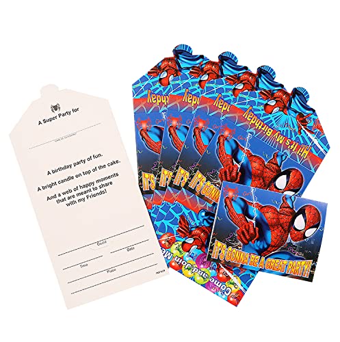 Qemsele Einladungskarten Kindergeburtstag, 24 Stück Einladung Mädchen Jungs Geburtstag Einladungskarte Englisch Kinder Geburtstagseinladungen Mitgebsel Themenparty lädt ein (Spiderman) von Qemsele