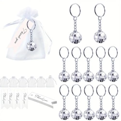 Qerwsdty 12 Stück -Discokugel-Schlüsselanhänger mit Kordelzug, Transparente Organzabeutel, Dankeschön-Anhänger, 70er-Jahre-Zubehör, Disco-Partygeschenk Qerwsdty 12 Stück -Discokugel-Schlüsselanhänger mit Kordelzug, Transparente Organzabeutel, Dankeschön-Anhänger, 70er-Jahre-Zubehör, Disco-Partygeschenk von Qerwsdty