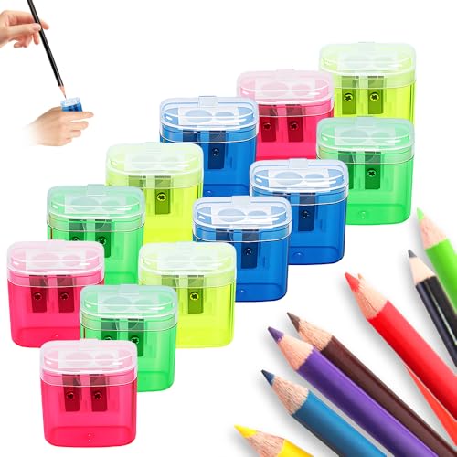 Anspitzer mit Behälter, 12 Stück Dosenspitzer für dicke und dünne Stifte, 4 Farben Pencil Sharpener – geeignet für Schulzubehör und Zeichenwerkzeuge Anspitzer mit Behälter, 12 Stück Dosenspitzer für dicke und dünne Stifte, 4 Farben Pencil Sharpener – geeignet für Schulzubehör und Zeichenwerkzeuge von Qetroi