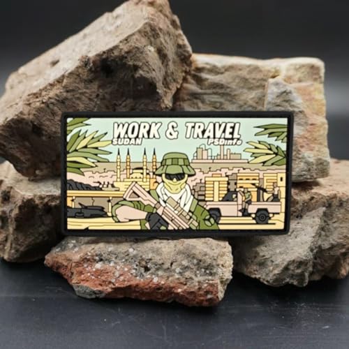 Klett Patch, "Arbeit oder Reisen" Klett, PVC Taktisches Militärisches Patch-Abzeichen, DIY Kleidung Jacke Rucksack Hut Dekoration Klettpatches, Ausgestattet Mit Klettverschluss von Qeuufieu