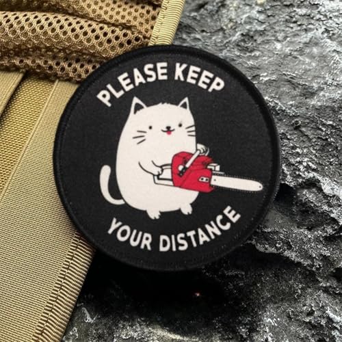Klett Patch,"Кошка с бензопилой" Patches Klett,LustigTaktisches Militärisches Patch-Abzeichen, DIY Kleidung Jacke Rucksack Hut Dekoration Klettpatches, Ausgestattet Mit Klettverschluss von Qeuufieu