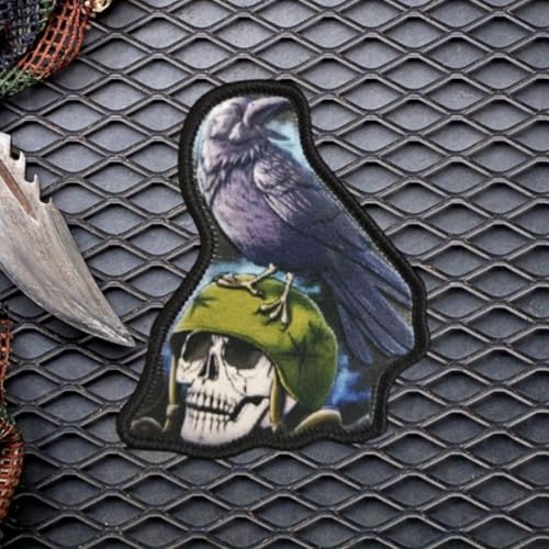 Klett Patch,Schädelhelm und Krähe Patches Klett, Taktischer Militärisches Patch-Abzeichen, DIY Kleidung Jacke Rucksack Hut Dekoration Klettpatches, Ausgestattet Mit Klettverschluss von Qeuufieu