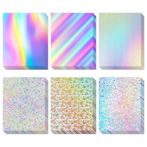 Qezodsx 120 Blatt Holografischer Karton 8,5 X 11, 250 G/M²/92 Lb, Metallischer Karton, Glitzernd, Glänzend, Schillernd, Spiegelpapier von Qezodsx