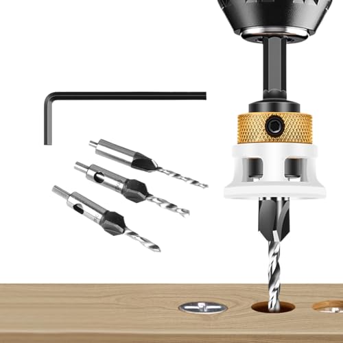 Qfdiwr Countersink -Bohrer, Schalterwaschmaschinenbohrer für bearbeitung | 4x verjüngte Kopfbits Einstellbare Tiefe - 1/4 Zoll Hex Shank Tool für bearbeitungsprojekte von Qfdiwr