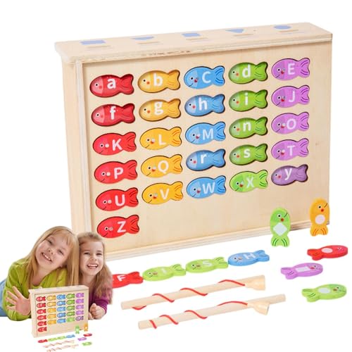 Qfdiwr Fischereispielzeug für Kinder, magnetisches Fischereispielzeug,Magnetisches Fisch Alphabetspiel - Interaktive Form -Sortierbox, Lern- und Bildungsspielzeug, Feinmotorik -Fähigkeiten Spielzeug von Qfdiwr