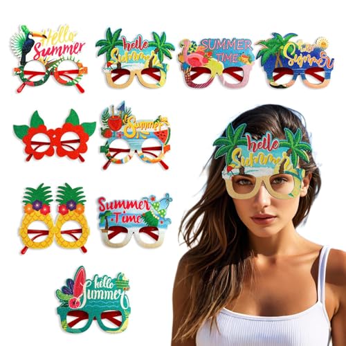 Qfdiwr Hawaiianische Party Sonnenbrille, Hawaiian -Themenbrille | 9 Paar Hawaiian Party Brille - Kostümkleid Requisiten lustige Kinder Erwachsene Strandmotivzubehör, Pool -Fotokabine, Dekoration zum von Qfdiwr