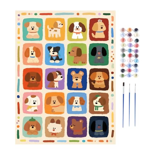 Qfdiwr Hunde Malen Nach Zahlen Tiere | Katze Malen Nach Zahlen Set Mit Pinseln | Kunst Set Für Thanksgiving Studentenzimmer Geburtstag Zuhause Schlafzimmer Schule von Qfdiwr